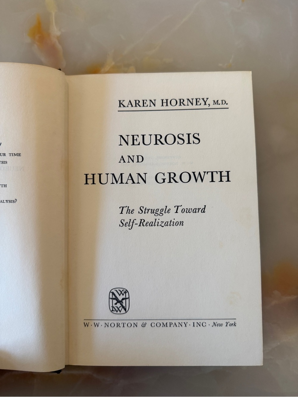 Vintage Karen Horney 'Neurosis and Human Growth' Book — Cream Pages